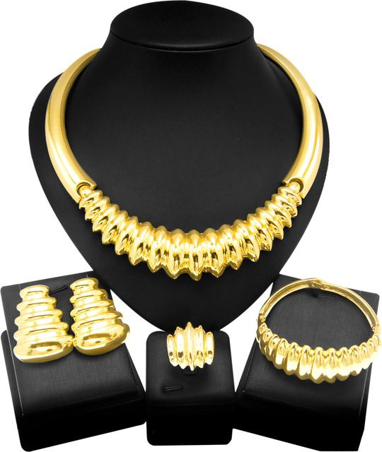SYHOL Schmuck-Set, Halskette, Armband, Knochen Form, Messing, Gold, Damen - Bild 1