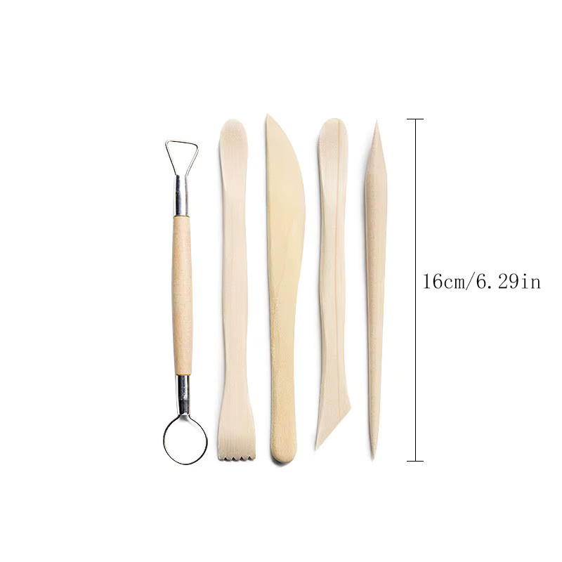 Töpferwerkzeug-Set aus Holz für Polymer-Ton und Modellierarbeiten in Braun und Beige - Bild 1