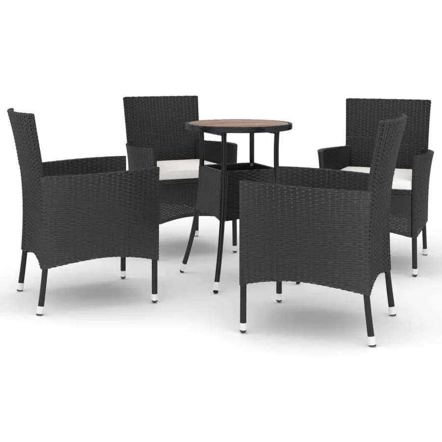 vidaXL 5-teiliges Garten-Bistro-Set aus Poly-Rattan mit Kissen in Schwarz - Bild 2