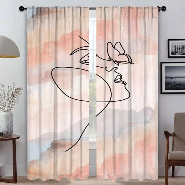 2er-Set halbtransparente Tüll-Küchenvorhänge mit Naturmotiv in Mehrfarbig, Breite: 50 cm, Höhe: 70 cm - Bild 1