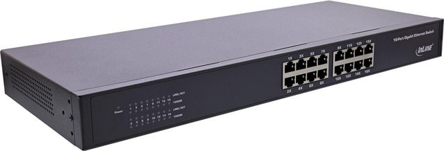 InLine Gigabit Netzwerk Switch 16-Port, 1 Gbit/s, Schwarz, Metall, lüfterlos (32311O) - Bild 1