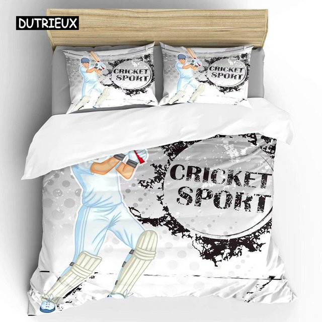 Binchi Outdoor Product Cricket Bettwäsche-Set mit abstraktem Sportmuster aus Mikrofaser, Farbe: Weiß, B x H: 135 x 200 cm - Bild 1
