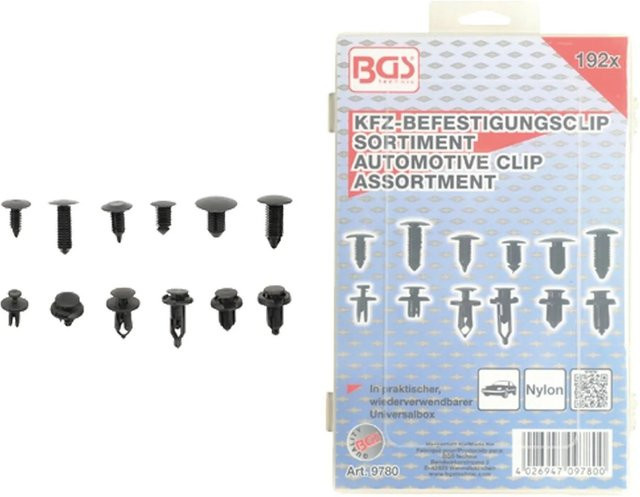 BGS Kfz Befestigungsclip Sortiment Universal 192-teilig aus Nylon in Schwarz 9780 - Bild 1