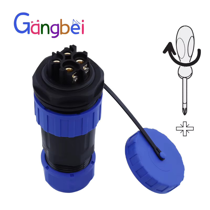 Gangbei Wasserdichter Kabelstecker mit fester Stoßschraube IP68, Blau, M32, 32mm, 3-polig bis 11-polig verfügbar - Bild 2