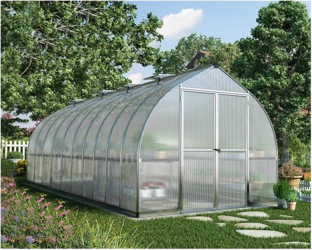 Palram Canopia Bella Gewächshaus Silber mit Polycarbonat-Stegplatten und Doppelflügeltür B: 6 m, T: 2,4 m - Bild 2