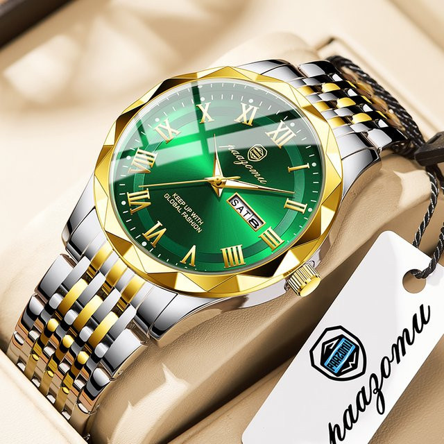 PAAZOMU Armbanduhr, Quarz, Edelstahl, Grün, Herren - Bild 1