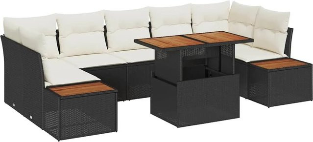 vidaXL Garten-Sofa-Set aus Poly Rattan in Schwarz mit 8-teiliger U-Form, Polsterkissen und Stauraumfunktion - Bild 1