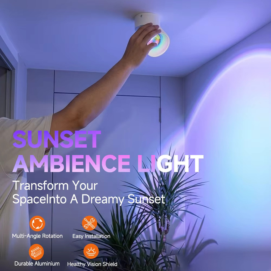 CANMEIJIA LED Sonnenuntergang Projektor RGB Atmosphäre Strahler als Nachtlampe für die Schlafzimmer Dekoration in Weiß - Bild 3
