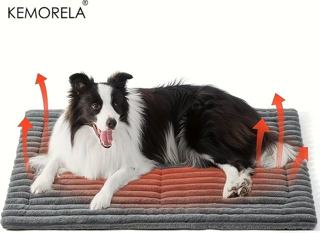 KEMORELA Hundebett aus Plüsch mit Streifenmuster in Grau, rutschfeste Hundematte für kleine und große Hunde - Bild 1