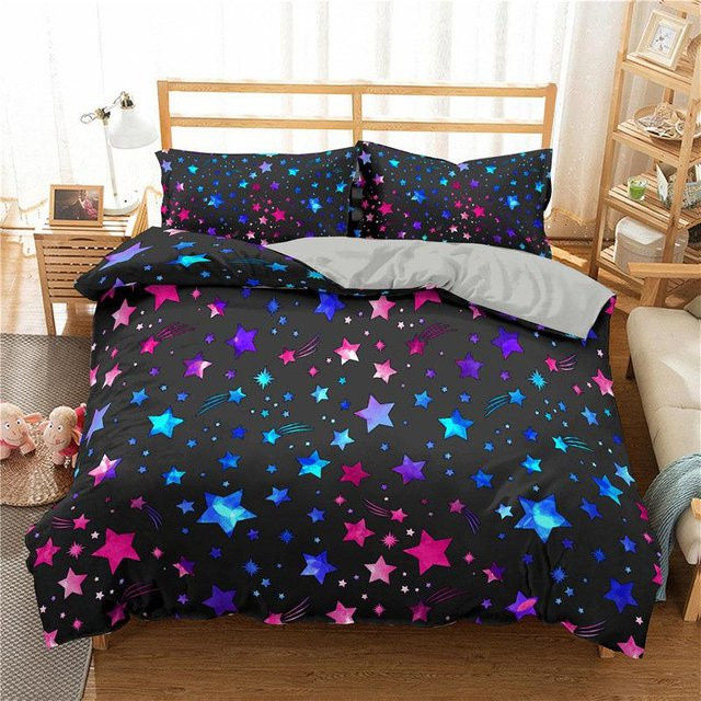 Bettwäscheset mit Sternenhimmel von Binchi Outdoor Product in Dunkelblau, Galaxie-Design aus Mikrofaser, B/H: 180 x 210 cm - Bild 1
