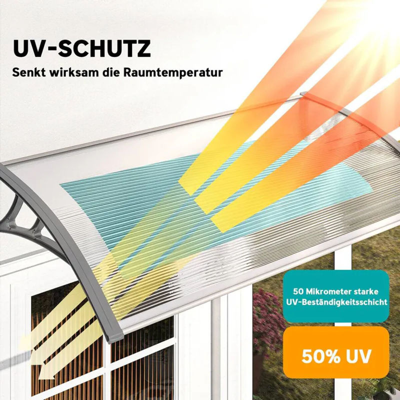 Outsunny Pultvordach für die Haustür als Regenschutz und Sonnenschutz mit UV-Schutz aus Aluminium in Grau, B/T/H: 110 x 60 x 18 cm - Bild 7