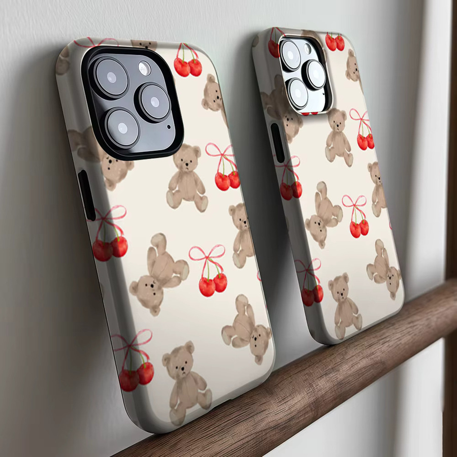 CaseLumi Matte Bumper MagSafe Hülle für iPhone 17 16 15 14 13 Pro Max mit Teddybären und Kirschen Design aus stoßfestem PC - Bild 2