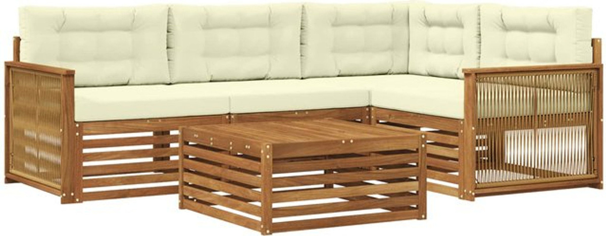 Vidaxl Outdoor-Sofagarnitur aus Akazie Massivholz mit Kissen in Natur und Beige, 5-teiliges modernes Loungemöbel-Set - Bild 1