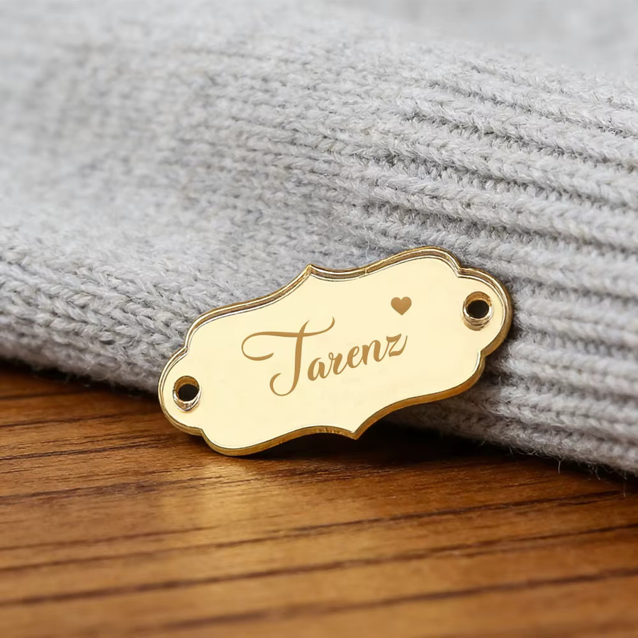 5 Stück personalisierte Acryl-Spiegel-Etiketten aus Kunststoff, lasergravierte Kleidungsetiketten für Strickwaren und Hochzeiten in Silber und Gold - Bild 1
