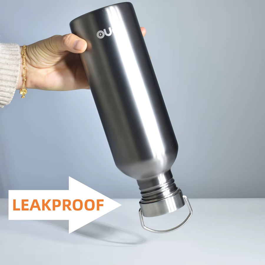 Leno Edelstahl-Wasserflasche in Silber, 350 ml, einwandige Weithals-Trinkflasche mit Schraubverschluss für Sport und Fahrrad - Bild 3