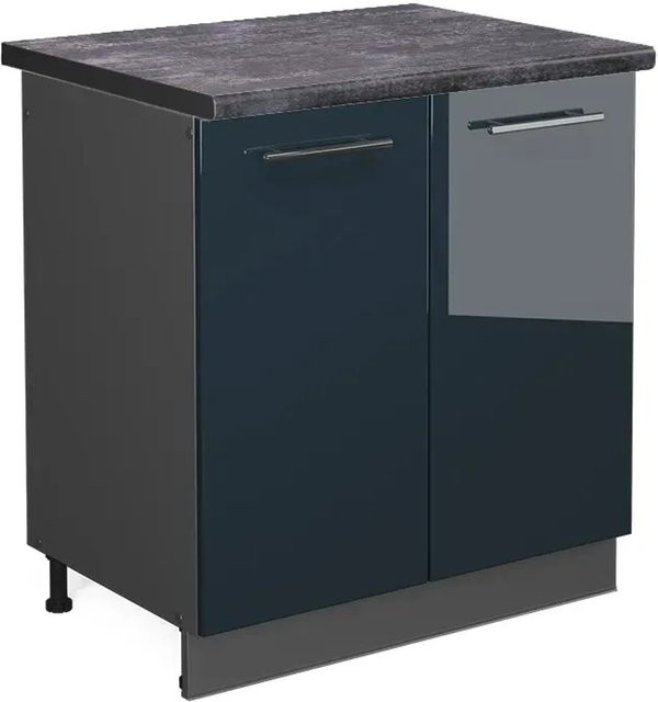 Vicco Spülenunterschrank Fame-Line in Dunkelblau Hochglanz und Anthrazit mit Arbeitsplatte, Breite: 80 cm - Bild 2