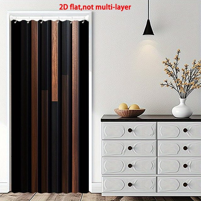 VIKAMA Vintage Vorhang im Wabi-Sabi-Stil mit vertikalen Streifen in Schwarz-Braun, blickdicht, halblang - Bild 1