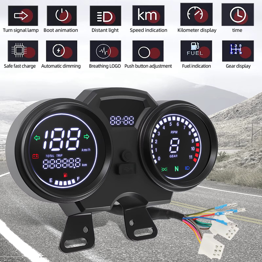 RYSJM Digitaler Motorrad Tachometer mit LCD Display und Stundenzähler in Schwarz - Bild 2