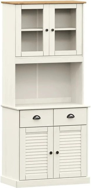 vidaXL Highboard VIGO in Weiß aus massivem Kiefernholz mit Glastüren und Jalousie-Design, B/T/H: 78 x 40 x 175 cm - Bild 1