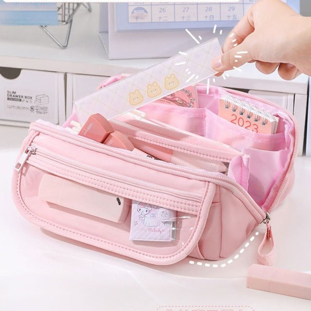 Ästhetisches Federmäppchen in Pink als Organizer für Schule, College und Büro mit großem Fassungsvermögen und Reißverschluss aus Textil - Bild 1