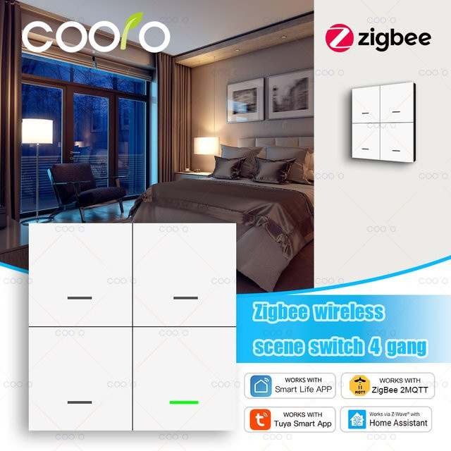Coolo Tuya ZigBee 4-Gang-Szenenschalter in Weiß zur smarten Beleuchtungssteuerung via Smart Life App - Bild 1