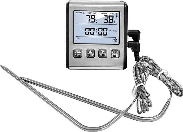 Digitales Thermometer Voktta aus Edelstahl in Silber mit Alarm und Timer für Küche, Ofen und Grill - Bild 1