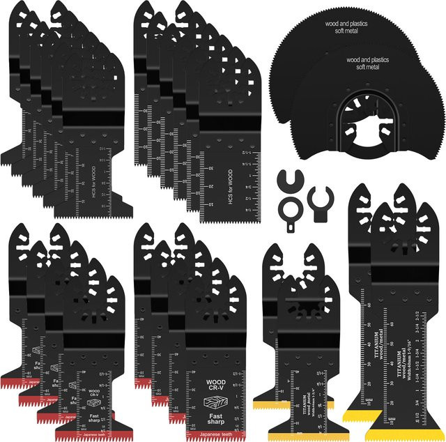Universelles Oszillierendes Sägeblatt-Set aus Titan-Bimetall mit 3 Adaptern für Holz und PVC, 10/18/26-teilig - Bild 1