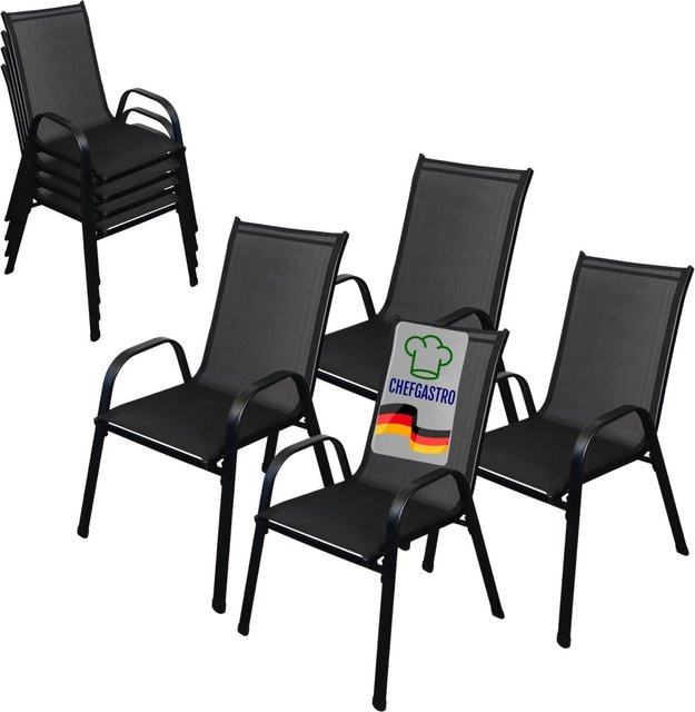 CHEFGASTRO Stapelstuhl 4er Set mit Armlehnen und hoher Rückenlehne in Schwarz aus Stahl und Textilene, H x B x T: 93 x 69 x 61 cm, Sitzhöhe: 43 cm - Bild 1