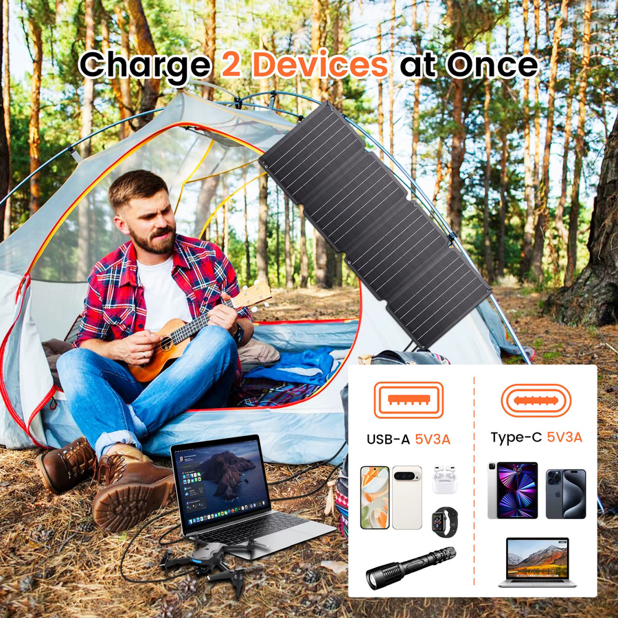 CTOLITY Tragbares faltbares Solarpanel 36W 14V mit USB Typ C Ladegerät, wasserdicht, Farbe: Schwarz - Bild 3