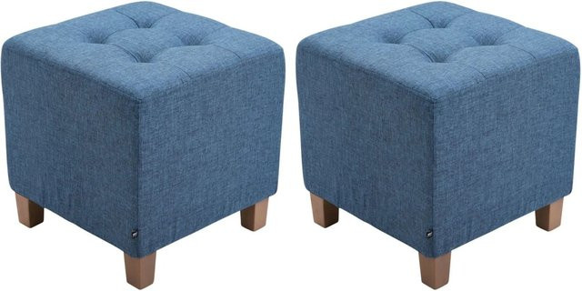 DELUKE 2er Set Sitzhocker CELIS Polsterhocker aus Stoff in Blau, B/T/H: 45 x 45 x 46 cm - Bild 1