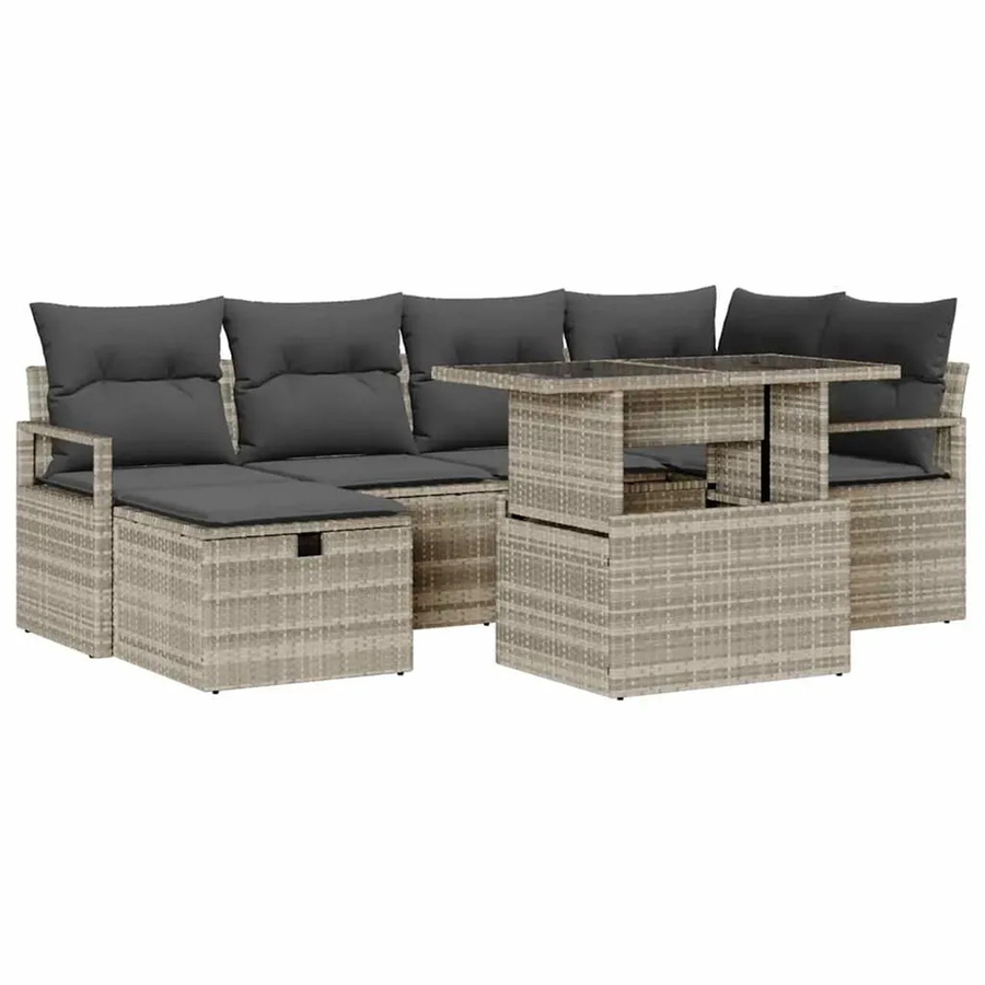 vidaXL Garten-Sofa-Set aus Polyrattan in Hellgrau mit 7-teiliger Polsterung und Kissen für Terrasse und Garten - Bild 2