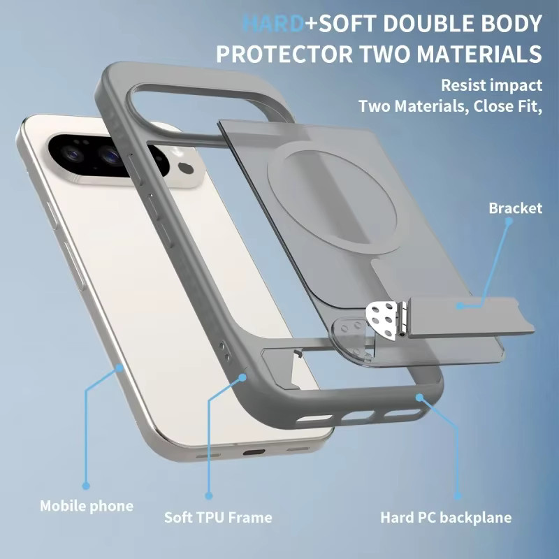 Google MagSafe Handyhülle mit magnetischem Klappständer und matter Abdeckung für Google Pixel 10 sowie 9 Pro XL, transparent Schwarz - Bild 5