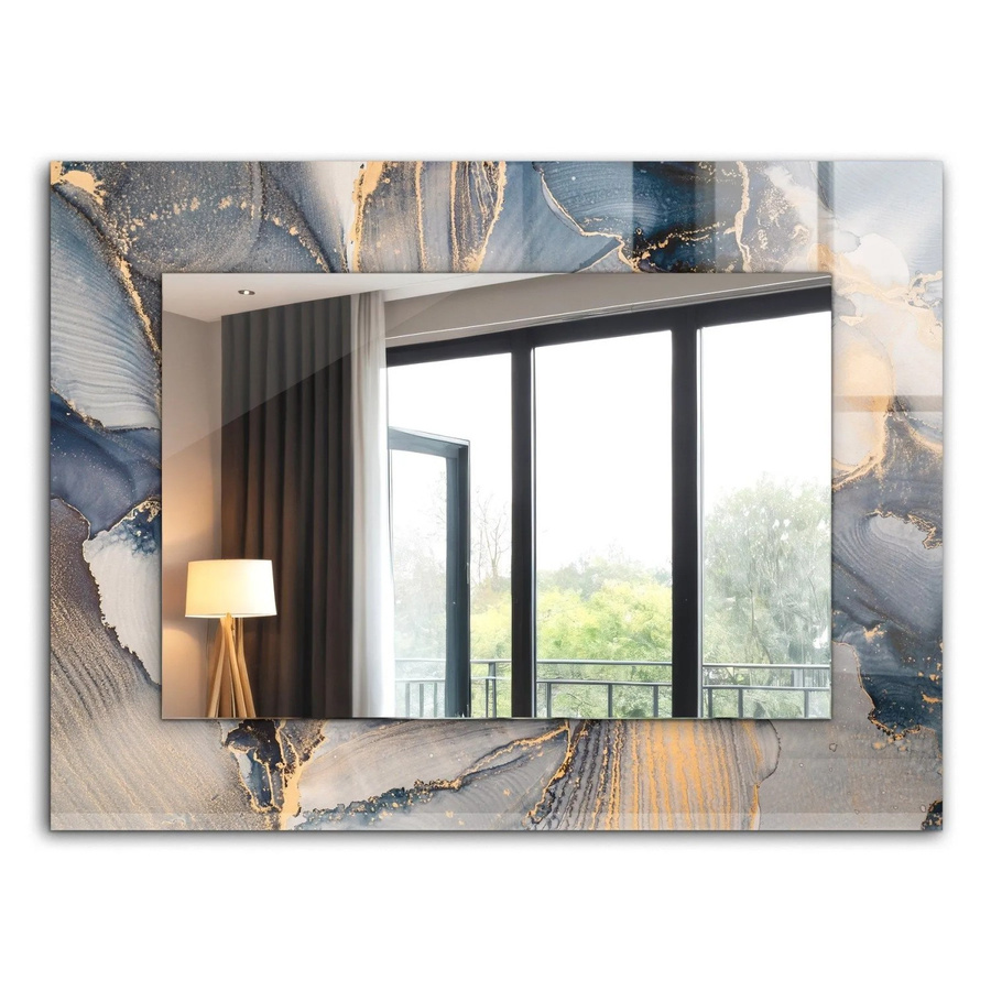 Tulup Dekorativer Wandspiegel mit abstraktem blauem Kunstmotiv, Rechteckig, Breite: 80 cm, Höhe: 60 cm - Bild 2