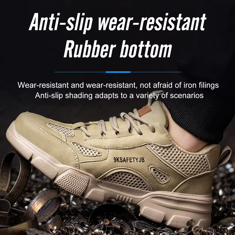 Kankeirr Atmungsaktive Sicherheitsschuhe für Damen und Herren, leichte Anti-Punktion Arbeitsstiefel in Schwarz und Beige, EN ISO 20345 - Bild 4