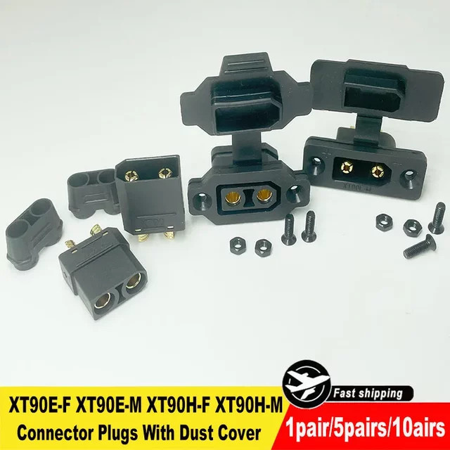 XT90E-F und XT90E-M Anschlussstecker für Panel und Montagesockel mit Staubschutz, Schwarz - Bild 1