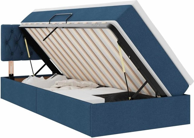 vidaXL Aufbewahrungsbett mit Matratze in Blau, modernes Bett mit Lift-up-Funktion aus Holzwerkstoff und Metall, B/T/H: 100 x 203 x 78 cm - Bild 1