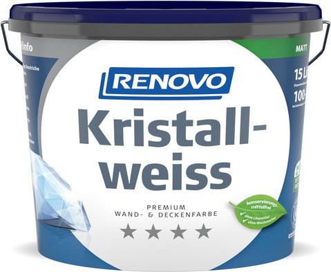 RENOVO Wand- und Deckenfarbe Kristallweiss, matt, Farbe: Weiss, 15 l - Bild 1