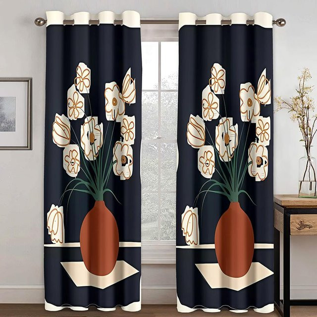 Yiran Furniture Vorhänge mit modernem abstrakten Kunstmotiv, 2er-Set, halbtransparent, Polyester, Mehrfarbig, B: 50 cm, H: 130 cm - Bild 1