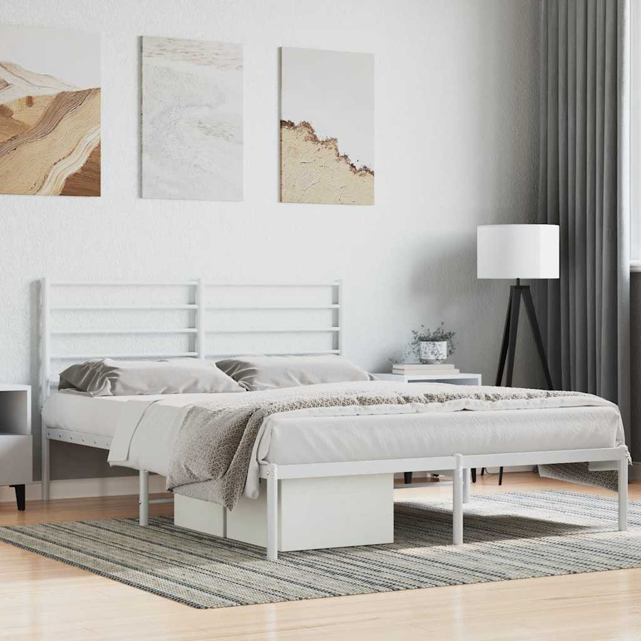 vidaXL Bettgestell aus Metall mit Kopfteil in Weiß, B/T/H: 140 x 200 x 90 cm - Bild 2