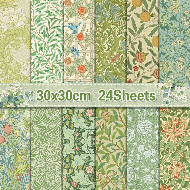 24 Stück Dekoratives Bastelpapier mit Europäischem Vintage Muster für DIY Handwerk und Sammelalben, Mehrfarbig, B: 30 cm x H: 30 cm - Bild 1
