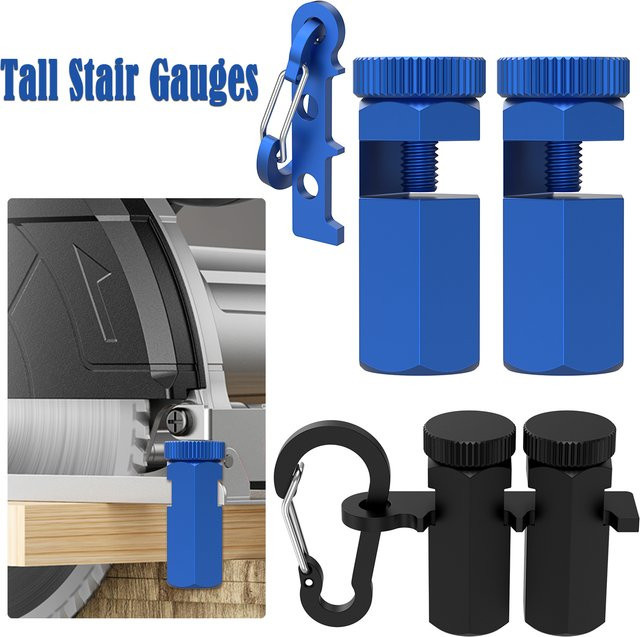 Toorise Treppenlehre aus Aluminium in Blau für präzise Schnitte und Stringer-Layout mit Karabiner und Hilfsklemmen - Bild 1