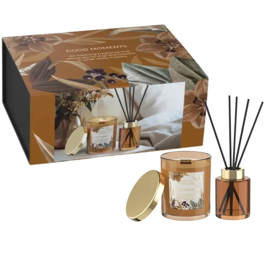 Dekohelden24 Geschenkset aus Duftkerze und Reed Diffuser mit floralem Duft in Braun, B/H/T: 23 x 17 x 10 cm - Bild 2
