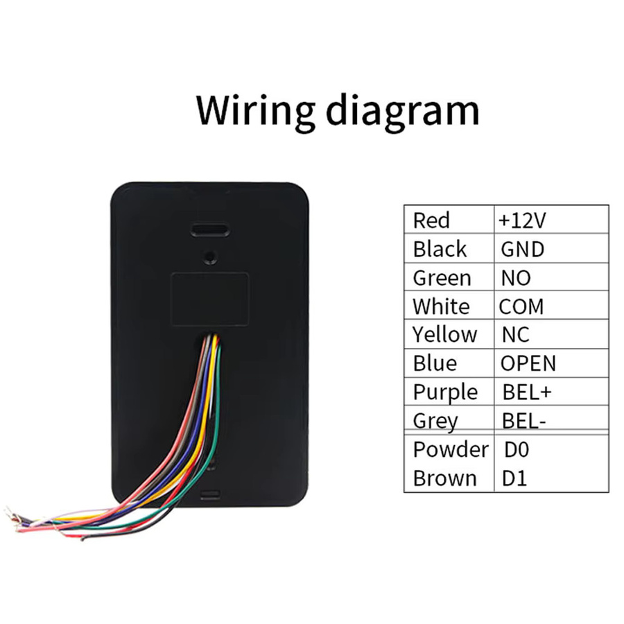 Asia-Teco RFID Zugangskontroller in Schwarz mit Touchscreen, Hintergrundbeleuchtung und IP67 Wasserdichtigkeit, Dual-Frequenz 125 kHz + 13,56 MHz, 1000 Benutzer, Wiegand-Ausgang - Bild 6