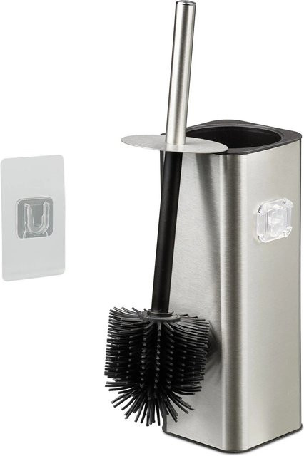 Relaxdays Toilettenbürste aus Edelstahl in Silber zur Wandmontage, B/T/H: 36,5 x 9,5 x 10,5 cm - Bild 1