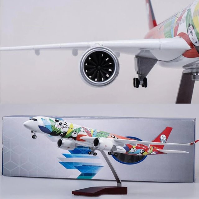 ZOCO Flugzeugmodell Sichuan Airlines A350 Panda Miniaturflugzeug aus Harz im Maßstab 1:142 mit Rädern und Lichtern, Länge: 47 cm - Bild 1