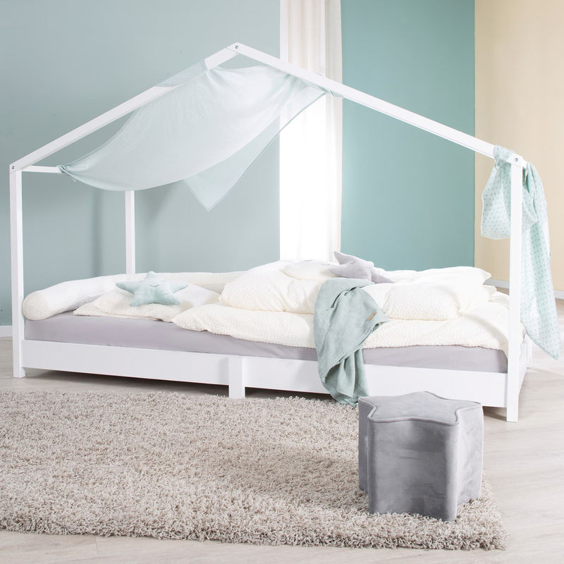 Roba Bodenbett Komplettset House Frame aus Massivholz in Weiß, B/T/H: 90 x 200 x 99,5 cm - Bild 2