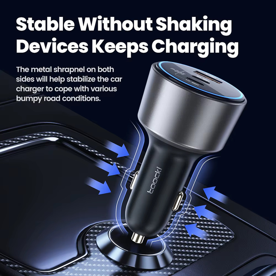 Toocki 200 W USB C Autoladegerät mit QC4.0 und PD3.0 in Schwarz für iPhone, Samsung und POCO - Bild 2