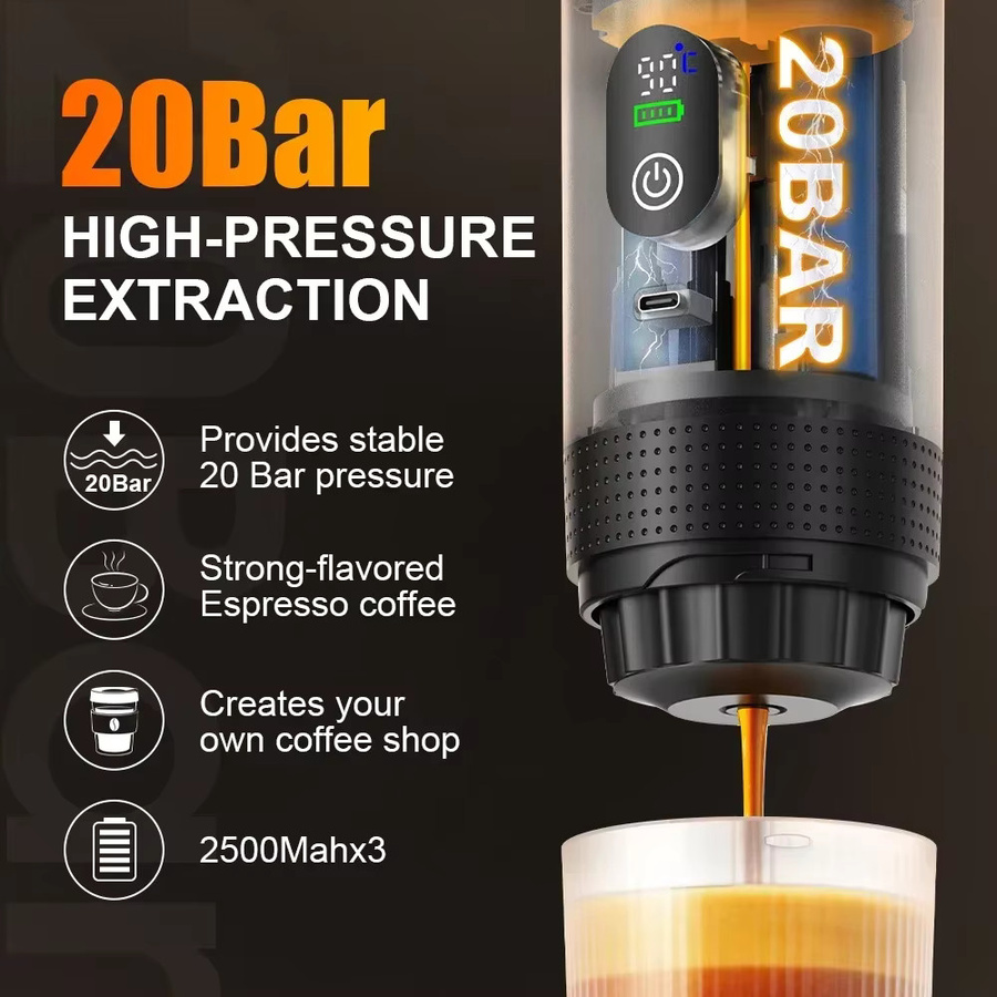 DENOKIN Tragbare Espressomaschine mit Digitalanzeige, 3-in-1-Kapselkaffeemaschine für Auto und Camping, Schwarz - Bild 5