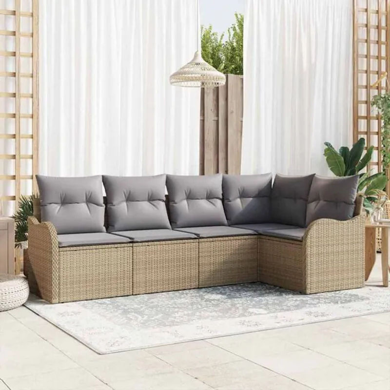 vidaxl Garten-Sofa-Set aus Poly-Rattan mit 5 Teilen und Kissen in Beige - Bild 1