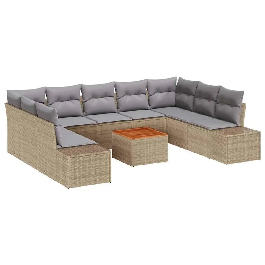 vidaXL Garten-Sofa-Set 10-teilig aus Polyrattan in Beige und Hellgrau mit U-Form und Stauraum - Bild 2